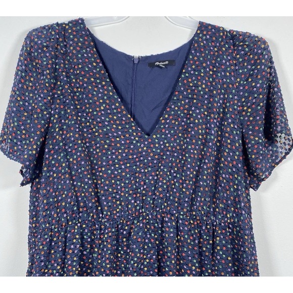 Madewell Sugar Dot Flutter Sleeves V-neck Dress Women's Size 16 Navy‎ Blue - Picture 2 of 6